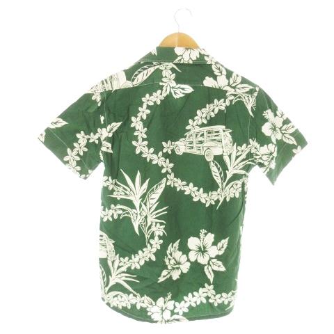 【中古】POLO RALPH LAUREN アロハシャツ 開襟 オープンカラー 半袖 コットン ハイビスカス 花柄 車柄 総柄 XS 緑 ポロ ラルフローレン POLO RALPH LAUREN アロハシャツ 開襟 オープン