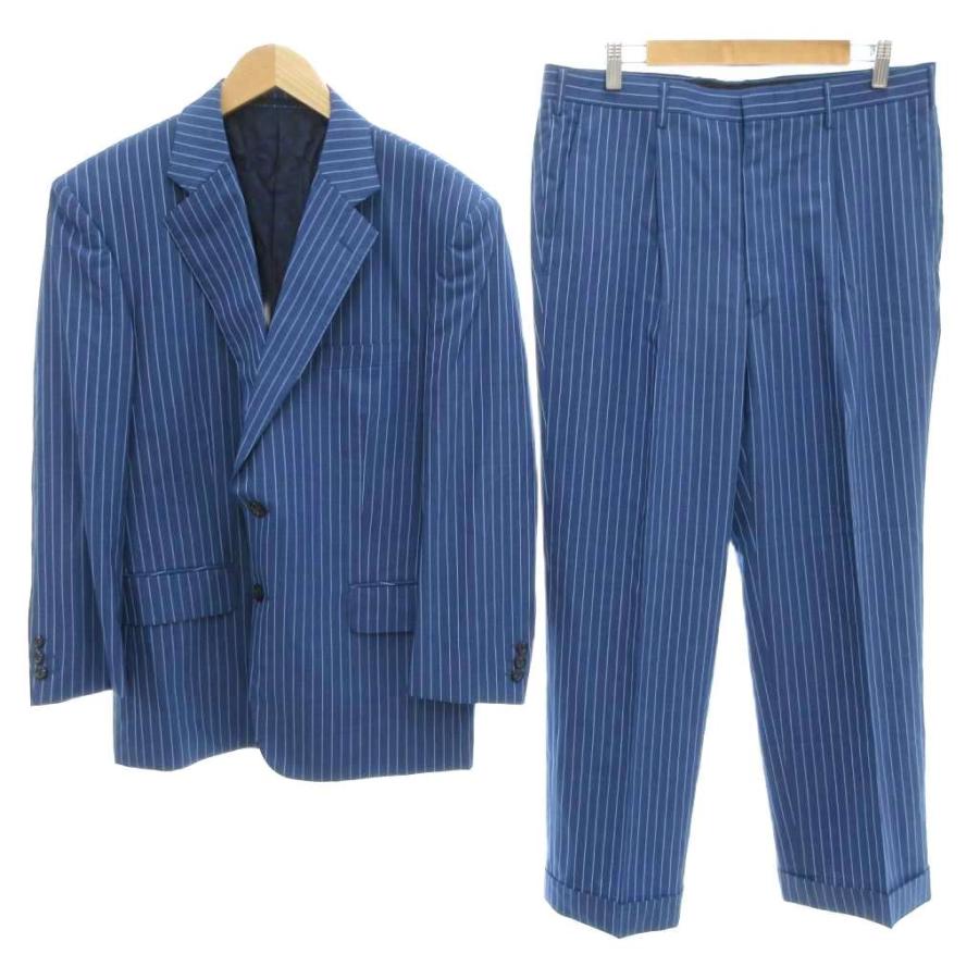 【中古】アリストン ARISTON SUPER 130'S セットアップ スーツ ジャケット パンツ 春夏 背抜き ストライプ 青 ブルー アリストン ARISTON SUPER 130'S セットアップ スーツ ジャケット