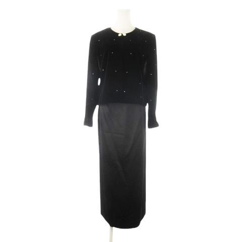 【中古】東京ソワール ソワールドルチェ セットアップ ベロアジャケット ノーカラー タイトロングスカート 15 黒 東京ソワール ソワールドルチェ SOIR DOLCE セットアップ ベロア