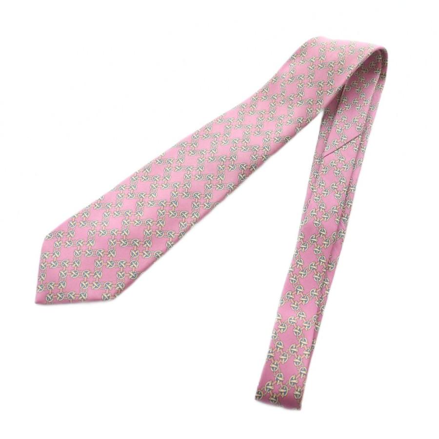 HERMES（エルメス） ネクタイ レギュラータイ 総柄 ロゴ ピンク 絹