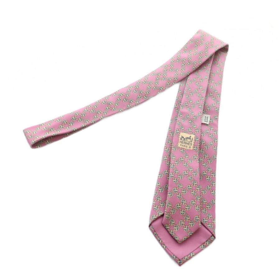 HERMES（エルメス） ネクタイ レギュラータイ 総柄 ロゴ ピンク 絹