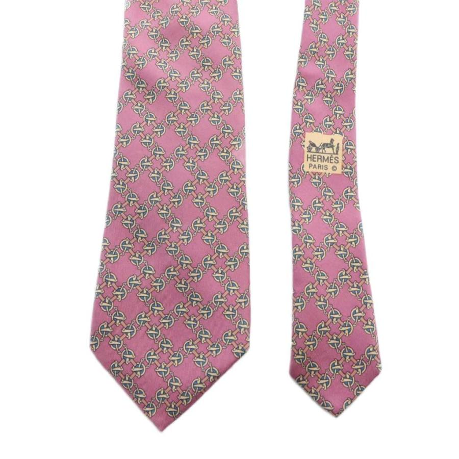 HERMES（エルメス） ネクタイ レギュラータイ 総柄 ロゴ ピンク 絹