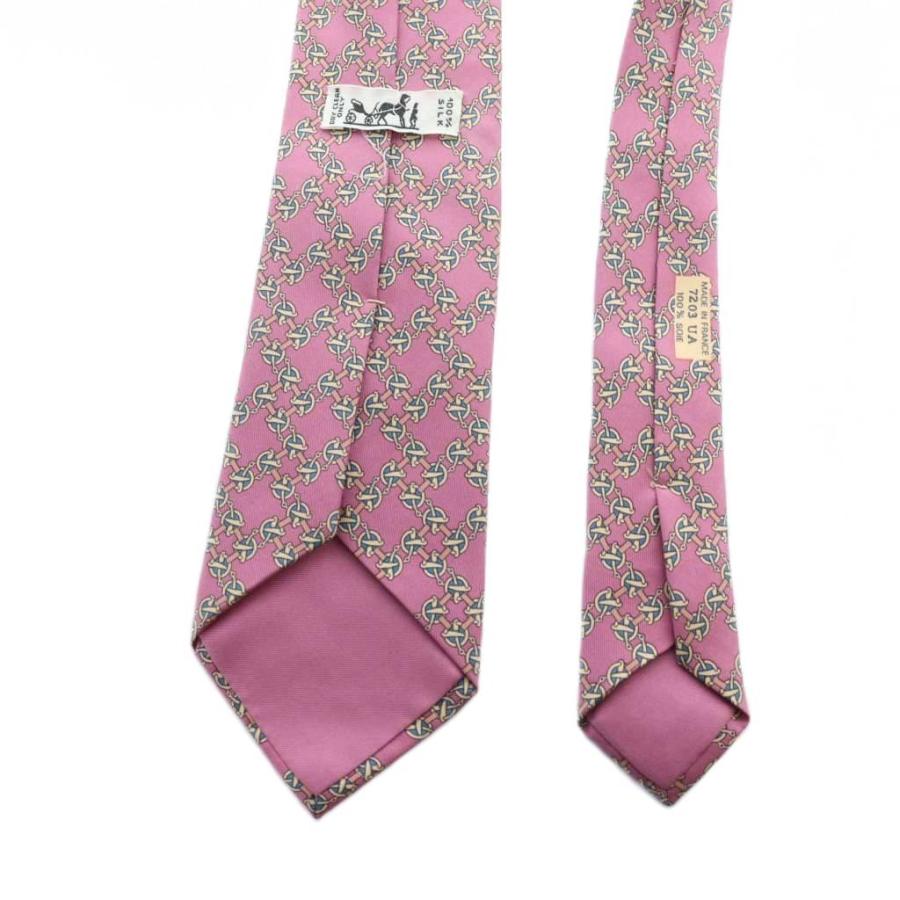 HERMES（エルメス） ネクタイ レギュラータイ 総柄 ロゴ ピンク 絹