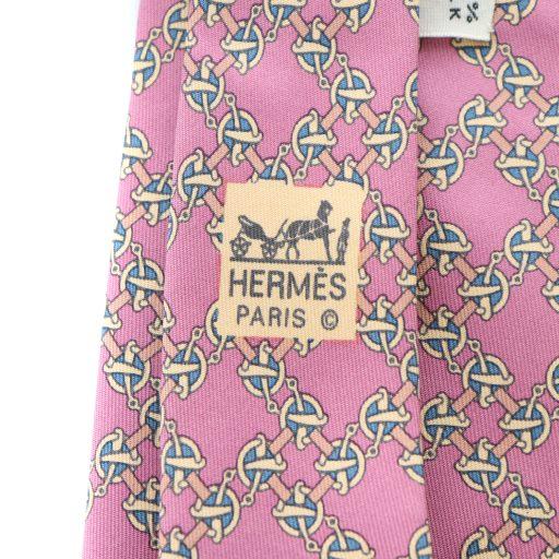HERMES（エルメス） ネクタイ レギュラータイ 総柄 ロゴ ピンク 絹