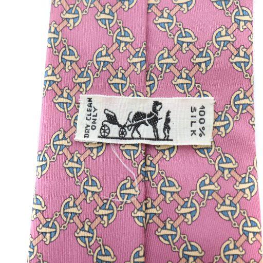 HERMES（エルメス） ネクタイ レギュラータイ 総柄 ロゴ ピンク 絹