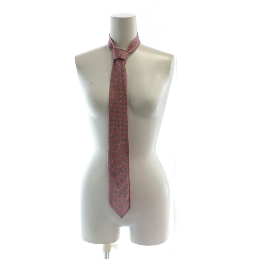 HERMES（エルメス） ネクタイ レギュラータイ 総柄 ロゴ ピンク 絹