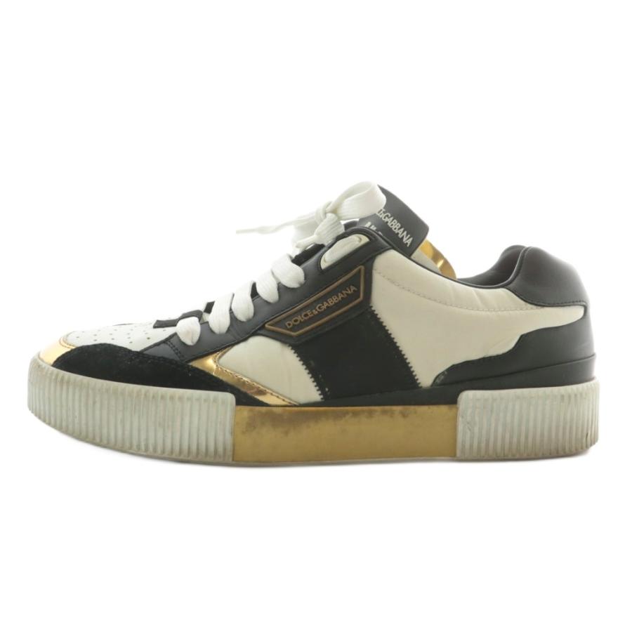 【中古】DOLCE&GABBANA マイアミロー Miami Low スニーカー レザー ローカット 6 25〜26cm 黒 白 ゴールド色 CS1694 DOLCE&GABBANA（ドルチェ & ガッバーナ） マイアミロー Miami Low
