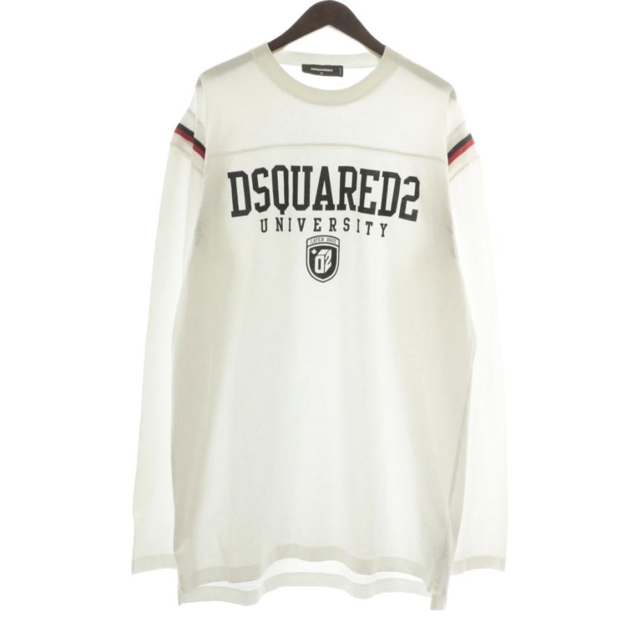 【中古】未使用品 DSQUARED2 Varsity Fit Tee Tシャツ ロンT カットソー 長袖 クルーネック ロゴ XL 白 S74GD1218 DSQUARED2（ディースクエアード） 未使用品 DSQUARED2 Varsity Fit Tee