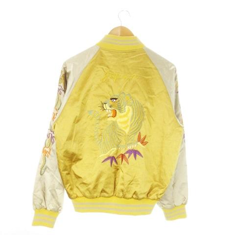【中古】ヤマコ YAMA50 ジャケット スカジャン ジップアップ サテン 和柄 刺繍 龍 M ゴールドカラー /AO11 ■GY12 メンズ ヤマコ YAMA50 ジャケット スカジャン ジップアップ サテン 和柄 刺繍
