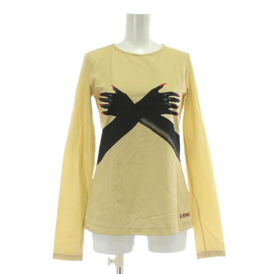 【中古】未使用品 LOEWE Tシャツ カットソー 長袖 クルーネック グローブプリント ロゴ M ベージュ 黒 S540Y07XBG LOEWE（ロエベ） 未使用品 LOEWE Tシャツ カットソー ロンT 長袖