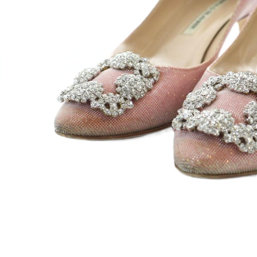 マノロブラニク MANOLO BLAHNIK パンプス ハンギシ ビジュー ラメ ポインテッドトゥ 37 24.5cm ピンク ■GY19 /MQ レディース