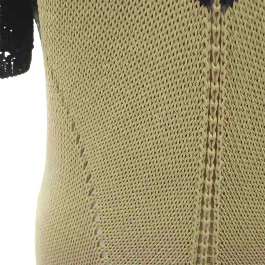 【中古】セリーヌ CELINE ワンピース 半袖 36 ベージュ 黒 ブラック バイカラー ひざ丈 Vネック /PP ■GY19 CELINE（セリーヌ） ワンピース 半袖 36 ベージュ 黒 ブラック バイ