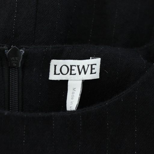 【中古】LOEWE 21SS ワンピース ウール ノースリーブ ロング ストライプ柄 レザーベルト付き 32 XS 紺 S359335XEX LOEWE（ロエベ） LOEWE 21SS ワンピース ウール ノースリーブ ロング