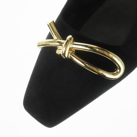 【未使用品】サルバトーレフェラガモ バラリボン パンプス レザー ゴールド金具黒 サルヴァトーレフェラガモ(Salvatore Ferragamo)サルヴァトーレ