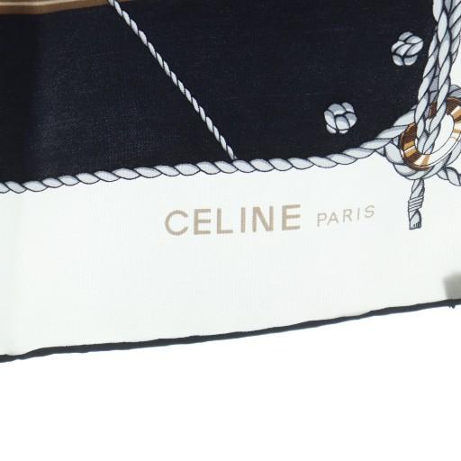 CELINE（セリーヌ） 大判スカーフ ストール 絹 シルク ロゴ 総柄 白