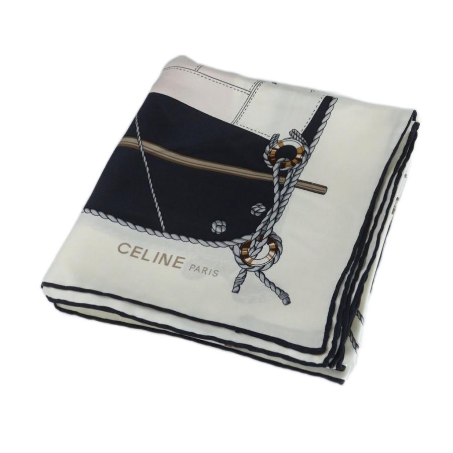 CELINE☆シルクスカーフ☆ネイビー☆ホワイト CELINE（セリーヌ） 大判