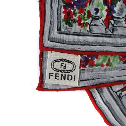 FENDI（フェンディ） 大判スカーフ ストール 庭 総柄 ロゴ 絹 シルク