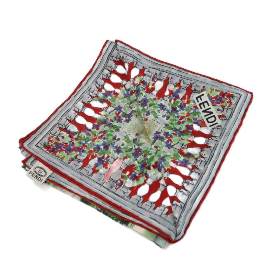 FENDI（フェンディ） 大判スカーフ ストール 庭 総柄 ロゴ 絹 シルク