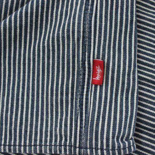 【中古】ステューシー STUSSY ヒッコリーシャツ 長袖 ストライプ S ネイビー 紺色 ホワイト 白 刺繍 バックデザイン STUSSY（ステューシー） ヒッコリーシャツ 長袖 ストライプ S ネイビー