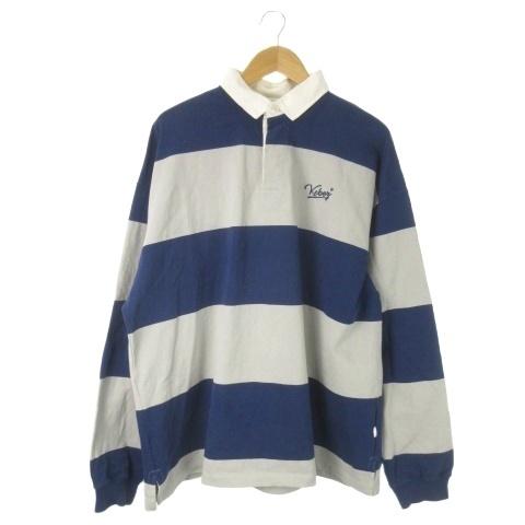 Keboz ラガーシャツ ケボズ keboz ラガーシャツ L 紺 ネイビー グレー ボーダー柄 ロゴ刺繍
