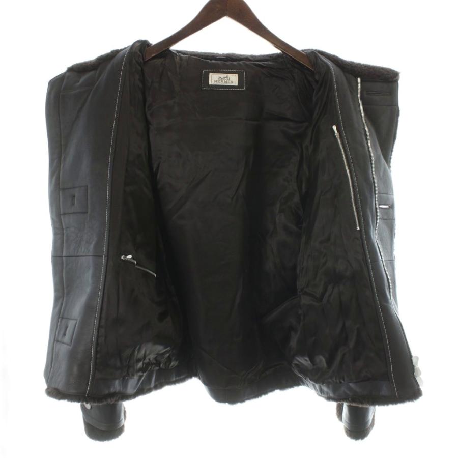 極美品☆HERMES エルメス 23AW 3H1231D5 羊革 カシミヤ ニット切替 リバーシブル ZIP UP ムートン ベスト ブラック 34 イタリア製 正規品 レディース 極美品☆HERMES エルメス 23AW 3H1231D5 羊革 カシミヤ ニット切替
