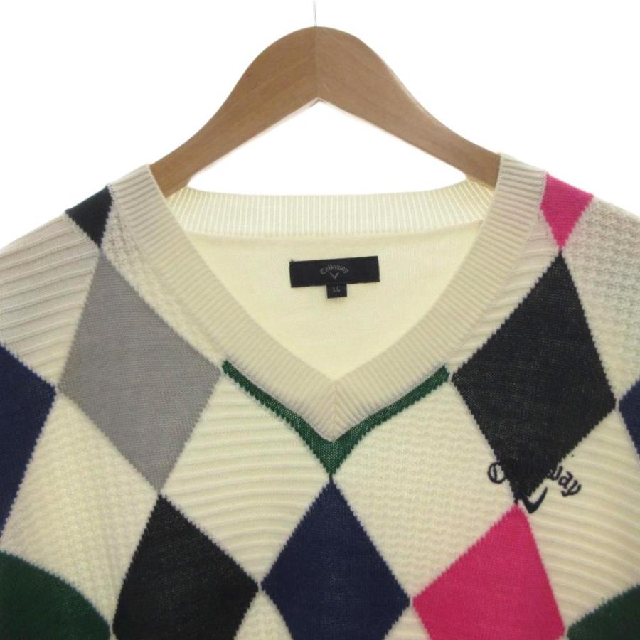 キャロウェイ　Callaway 長袖　ニット　セーター 刺繍ロゴ　ウール混　M キャロウェイ CALLAWAY ニット セーター アーガイル 長袖 Vネック ロゴ