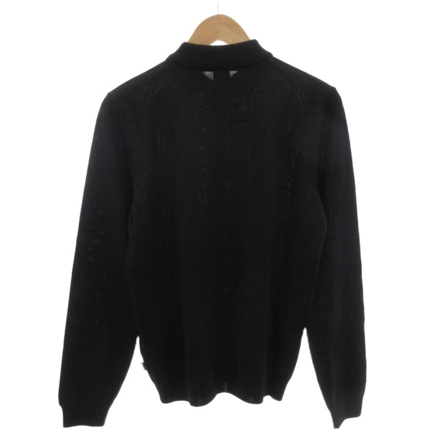 ヒューゴボス HUGO BOSS ニットポロシャツ ウール 長袖 S 黒 ブラック