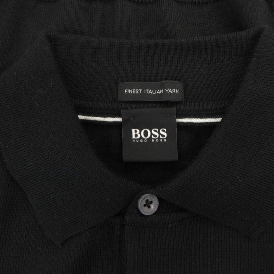 HUGO BOSS ヒューゴボス 刺繍ロゴ 長袖 ポロシャツ ブラック ヒューゴボス HUGO BOSS ニットポロシャツ ウール 長袖 S 黒 ブラック