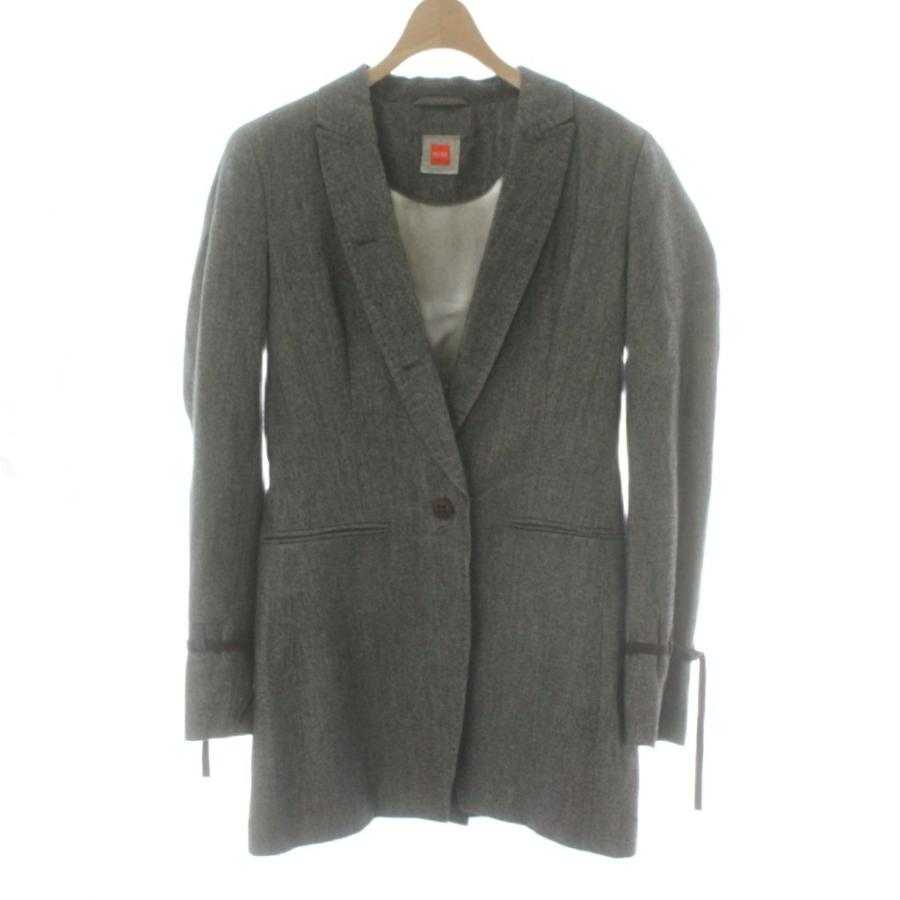 J6398 美品 ヒューゴボス 現行タグリネンテーラードジャケット グレー系48 ヒューゴボス HUGO BOSS テーラードジャケット 麻 リネン 36 グレー