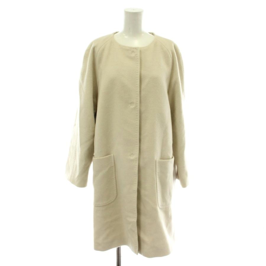 美品 ADORE アドーア ウール ハーフコート ノーカラー ベージュ 38 アドーア ADORE ノーカラーコート アウター ウール カシミヤ混 ミドル