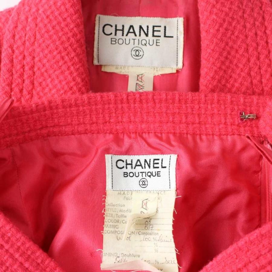 シャネル CHANEL ヴィンテージ セットアップ ツイードジャケット テーラード タイトスカート ひざ丈 ウール 裏地シルク ココマーク_5