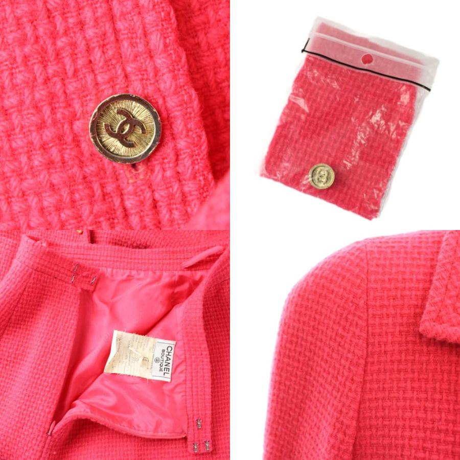 シャネル CHANEL ヴィンテージ セットアップ ツイードジャケット テーラード タイトスカート ひざ丈 ウール 裏地シルク ココマーク_7
