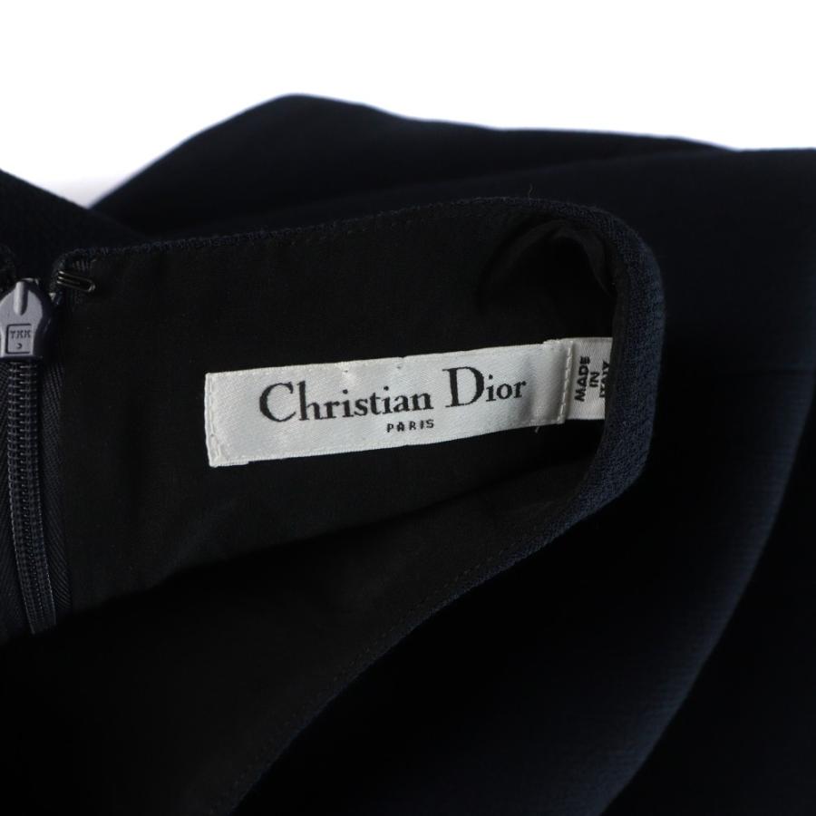 クリスチャンディオール Christian Dior 6E21683A1110 ロングワンピース 長袖 クルーネック 絹 シルク 34 紺 ネイビー ■GY19 /MQの画像