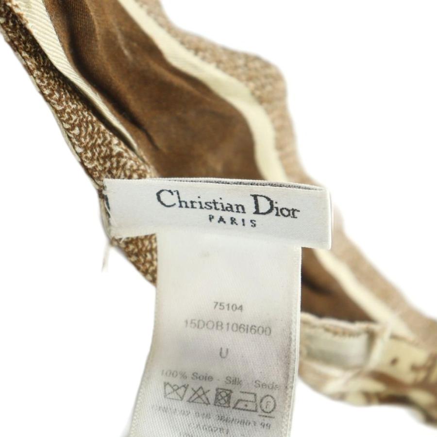 クリスチャンディオール Christian Dior 15DOB106I600 ミッツァ リボンスカーフ トロッター柄 ストール ロゴ 絹 シルク 茶 ブラウン