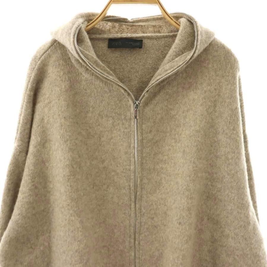 ZARA（ザラ） フーディー ニットパーカー ジップアップ XS-S ベージュ