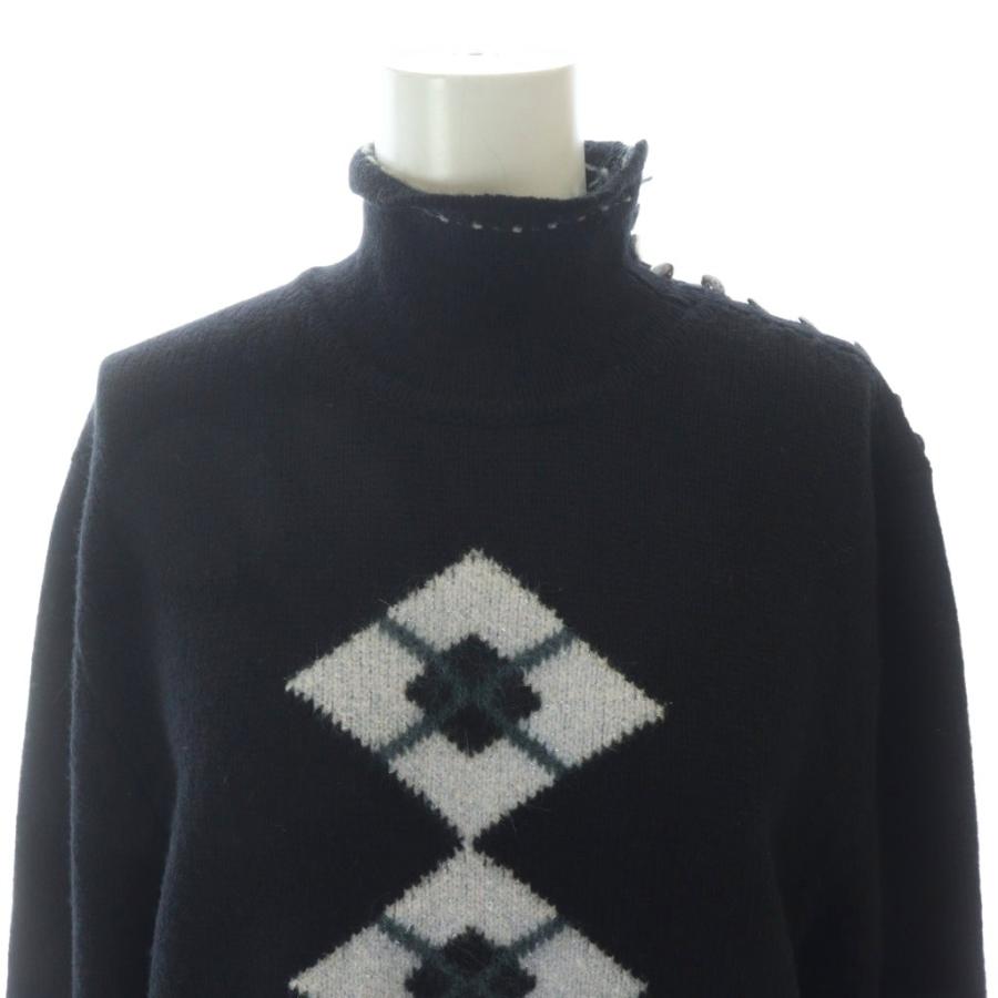 シャネル CHANEL 02A ニット セーター 長袖 ウール モヘヤ混 カシミヤ混 アンゴラ混 アーガイル柄 42 黒 ブラック /MWの画像