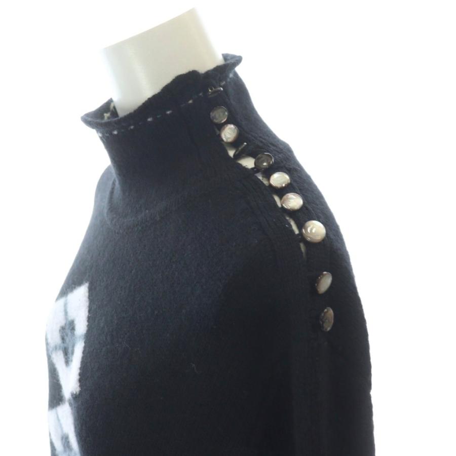 シャネル CHANEL 02A ニット セーター 長袖 ウール モヘヤ混 カシミヤ混 アンゴラ混 アーガイル柄 42 黒 ブラック /MWの画像