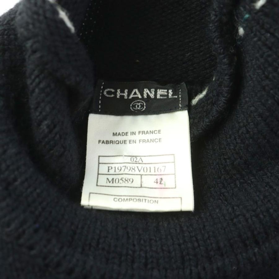 シャネル CHANEL 02A ニット セーター 長袖 ウール モヘヤ混 カシミヤ混 アンゴラ混 アーガイル柄 42 黒 ブラック /MWの画像