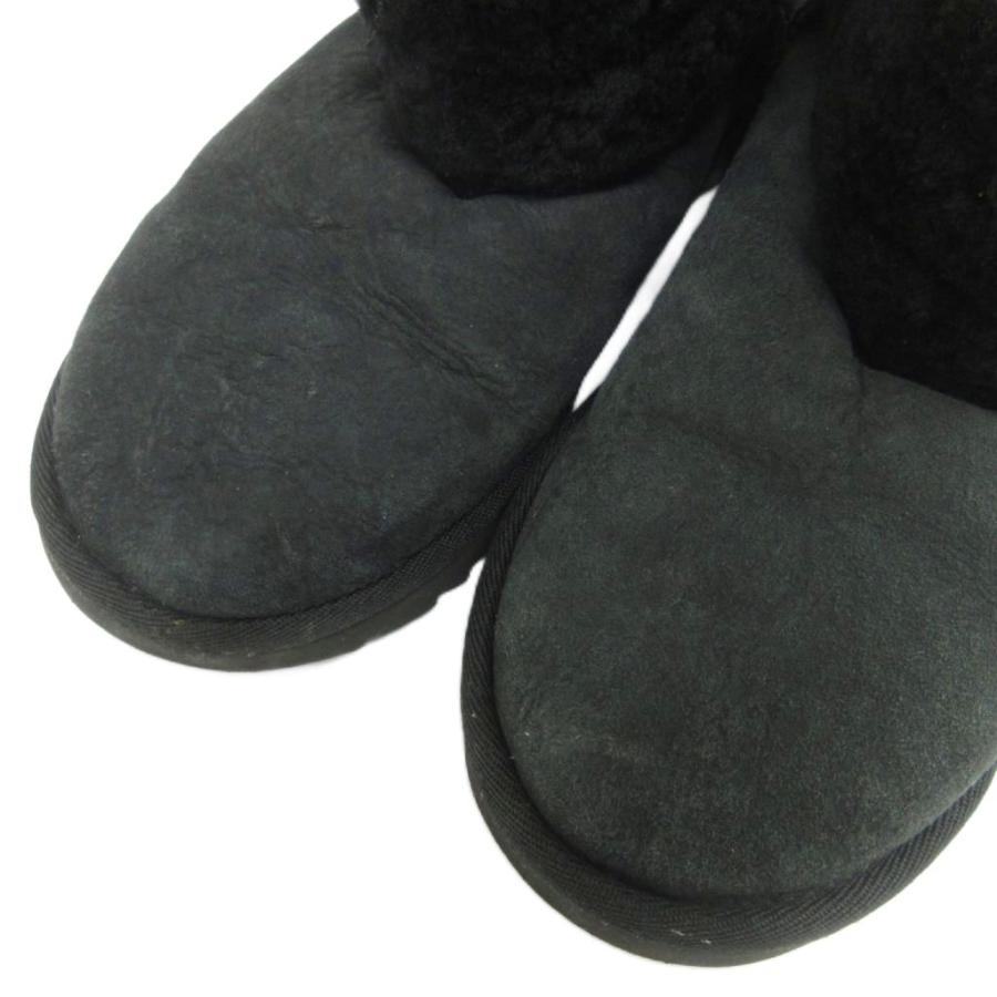 アグ UGG ムートンブーツ スエード ボア ショート ロゴ US7 24cm 黒