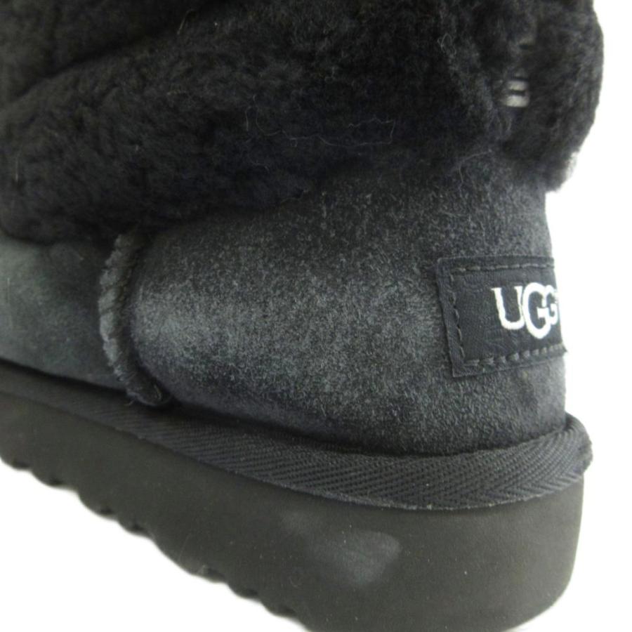 【美品】UGG ムートンブーツ　24 アグ UGG ムートンブーツ スエード ボア ショート ロゴ US7 24cm 黒