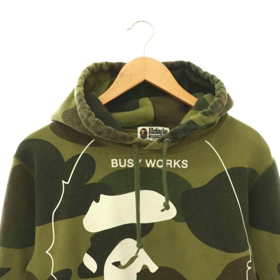 アベイシングエイプ A BATHING APE パーカー スウェット プルオーバー カモフラ柄 ロゴ 裏起毛 M カーキ マルチカラー /CX ■GY35 メンズの画像