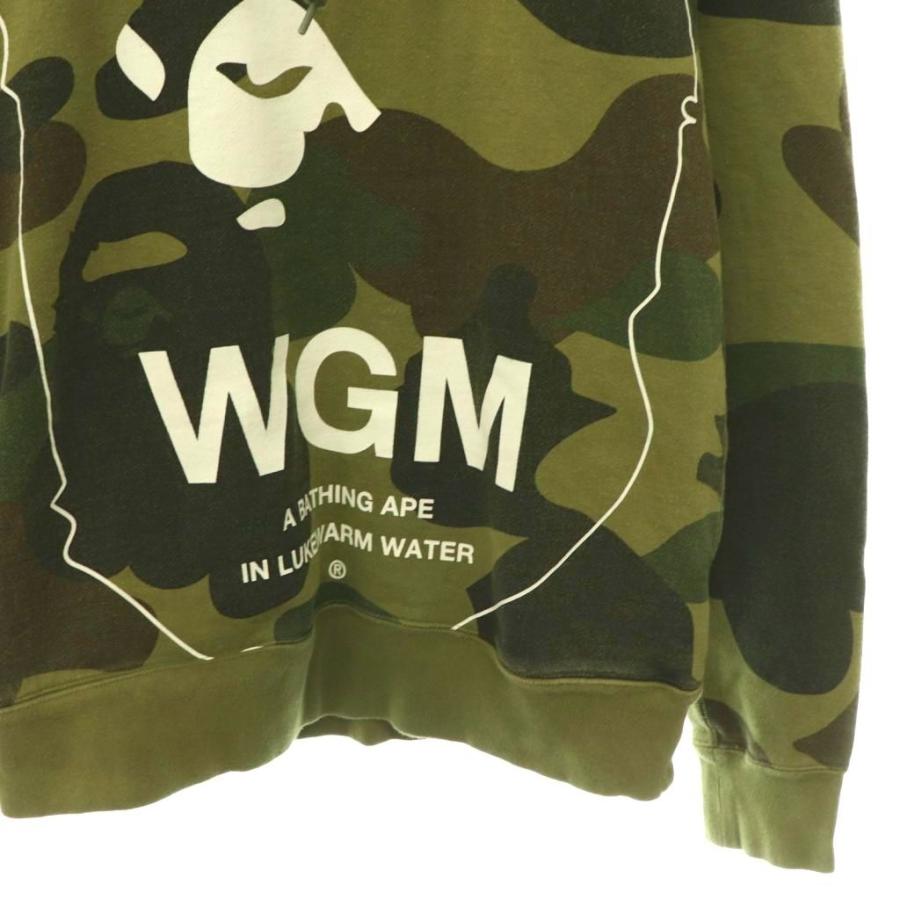 アベイシングエイプ A BATHING APE パーカー スウェット プルオーバー カモフラ柄 ロゴ 裏起毛 M カーキ マルチカラー /CX ■GY35 メンズの画像
