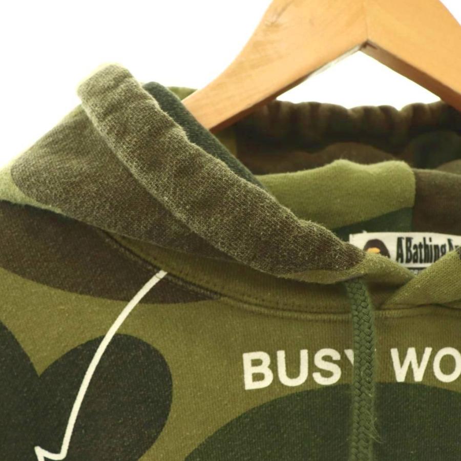 アベイシングエイプ A BATHING APE パーカー スウェット プルオーバー カモフラ柄 ロゴ 裏起毛 M カーキ マルチカラー /CX ■GY35 メンズの画像