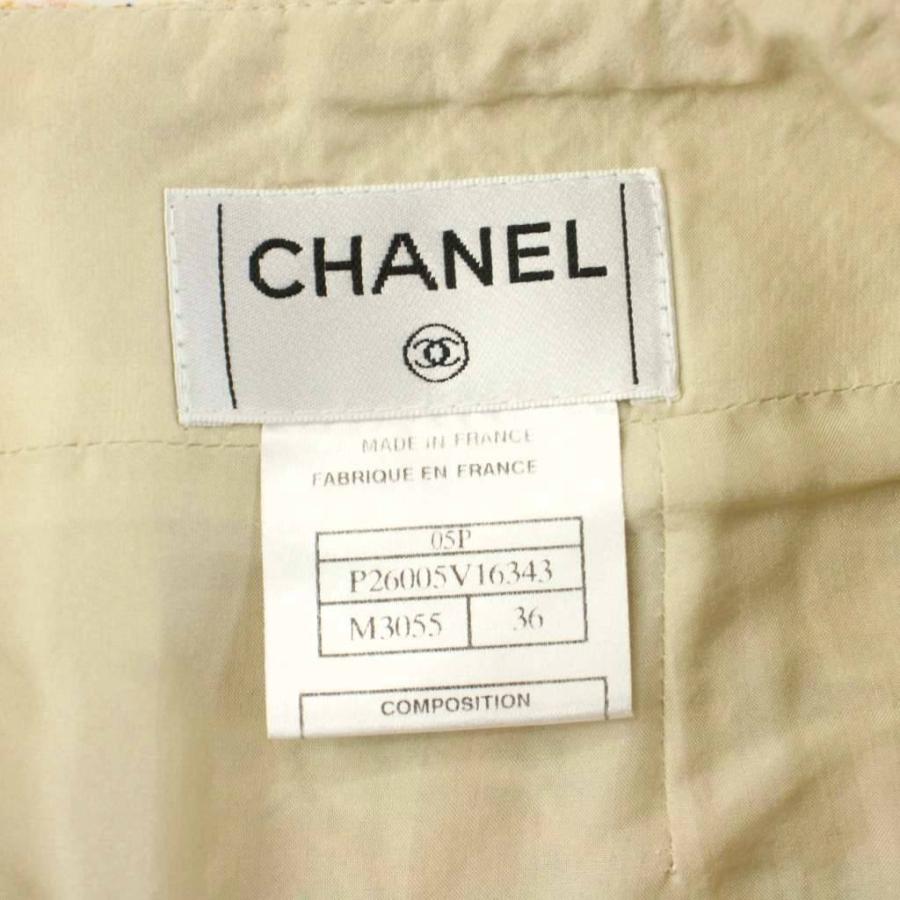 シャネル CHANEL タイトスカート ツイード ひざ丈 リネン混 36 ピンク 緑 グリーン マルチカラー P26005V16343 05A /MWの画像
