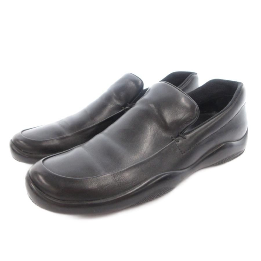 PRADA SPORTS メンズ ローファー レザー 黒 ブラック ブラッシュド