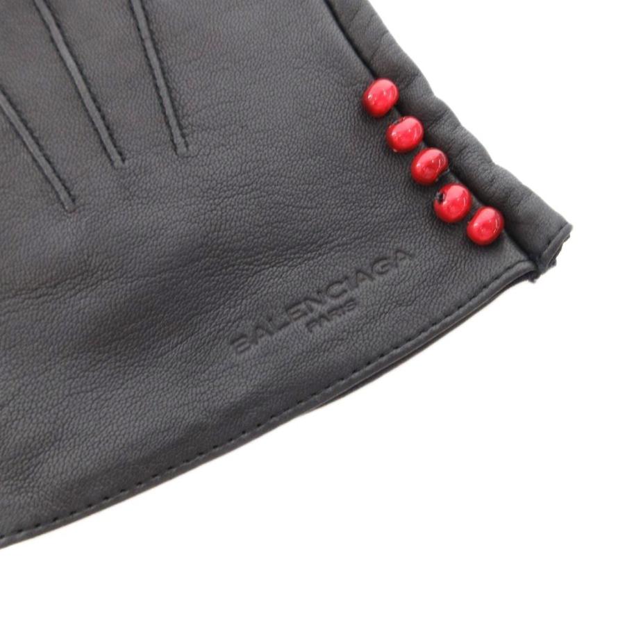 BALENCIAGA（バレンシアガ） レザーグローブ 手袋 ビーズ ロゴ 黒