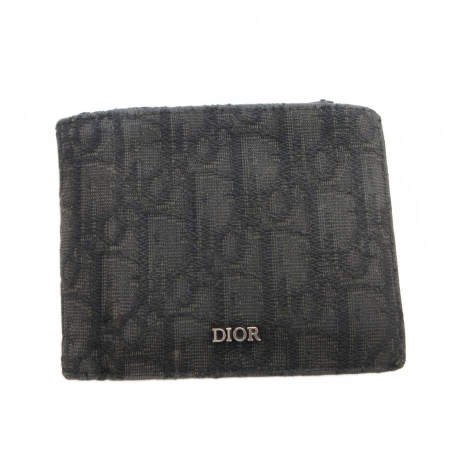 Dior ディオール 二つ折り財布 オブリーク トロッター ジャガード 黒 ロゴ ディオール Dior オブリーク ジャガード 二つ折り 財布 ウォレット