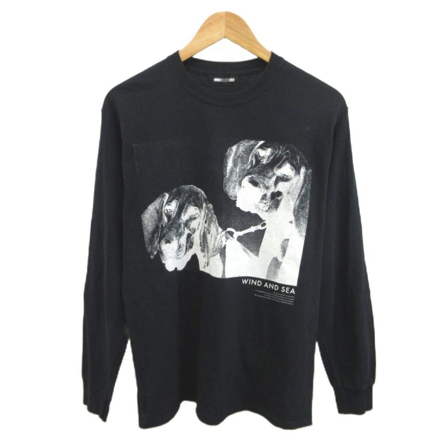 RHy WIND AND SEA ブラック長袖カットソー ウィンダンシー WIND AND SEA ロングスリーブカットソーDOGS PHOTO