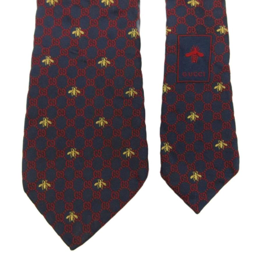 【格安✨】GUCCI ネクタイ　GG 蜂　ビー　ネイビー　紺　レッド　赤 GUCCI（グッチ） ネクタイ 絹 シルク レギュラータイ GG柄 蜂 ビー
