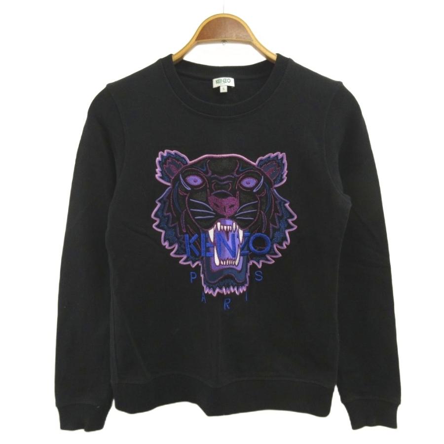 ケンゾー KENZO スウェット S 黒 ブラック 紫 パープル コットン 